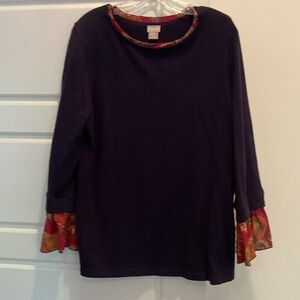 Chico's Dark Blue Blouse with Colorful Paisley Trim